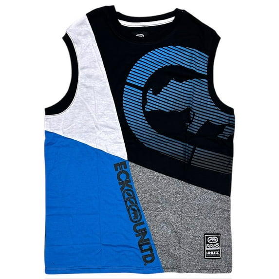Ecko Unltd Men's Tank Top Gradient Colorblock Panel Stitched Sleeveless T-Shirt (Large, Blue/Multi)