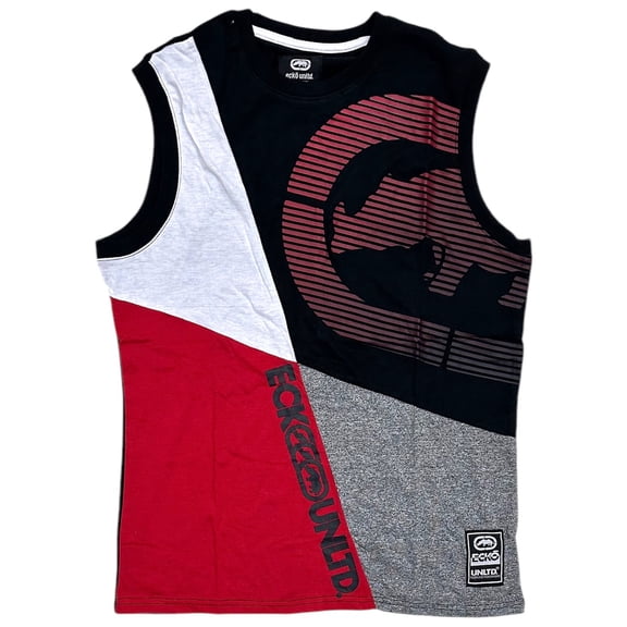 Ecko Unltd Men's Tank Top Gradient Colorblock Panel Stitched Sleeveless T-Shirt (Medium, Red/Multi)