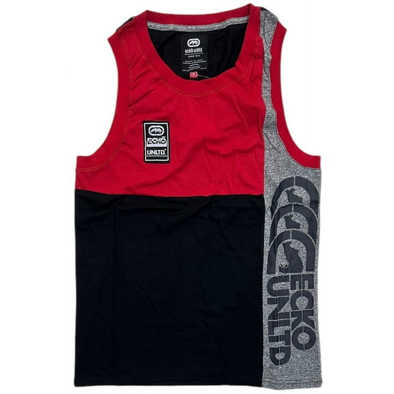 Ecko Unltd Men's Tank Top Marled Colorblock Panel Stitched Sleeveless T-Shirt (XX-Large, Red/Black/Grey Marled)