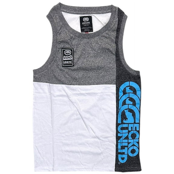 Ecko Unltd Men's Tank Top Marled Colorblock Panel Stitched Sleeveless T-Shirt (XXX-Large, Grey/White/Black Marled)