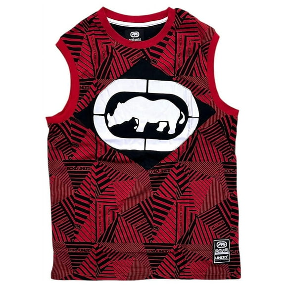 Ecko Unltd Men's Tank Top Puff Print Logo Graphic Sleeveless Tee T-Shirt (XXX-Large, Red/Black)