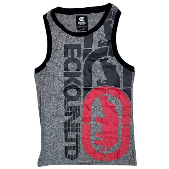 Ecko Unltd Men's Tank Top Puff Print Vertical Logo Sleeveless Tee T-Shirt (Medium, Grey Marled)