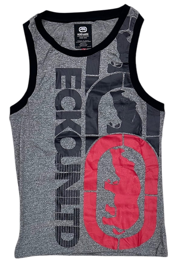 Ecko Unltd Men's Tank Top Puff Print Vertical Logo Sleeveless Tee T-Shirt (X-Large, Grey Marled)