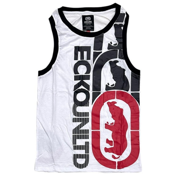 Ecko Unltd Men's Tank Top Puff Print Vertical Logo Sleeveless Tee T-Shirt (X-Large, White)