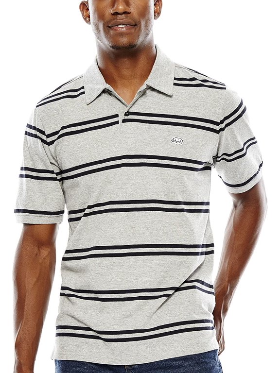 Men's Turncoat Sleeve Striped Polo Short (Grey Marled, Small)