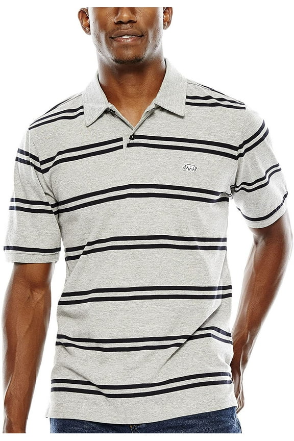 Men's Turncoat Sleeve Striped Polo Short (Grey Marled, Small)