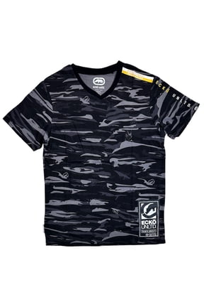 Ecko Unltd Men's V-Neck T-Shirt Black Camo Tee (Large, Black Camo)