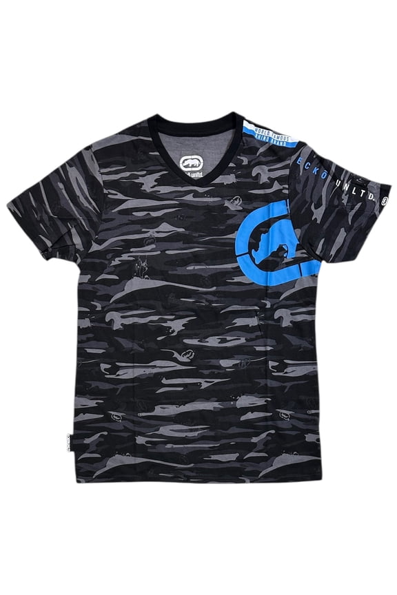 Ecko Unltd Men's V-Neck T-Shirt Black Camo Tee (Medium, Black Camo)