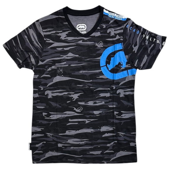 Ecko Unltd Men's V-Neck T-Shirt Black Camo Tee (Small, Black Camo)