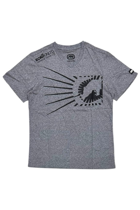Ecko Unltd Men's V-Neck T-Shirt Grey Marled Heather Short Sleeve Tee (Large, Grey Marled Heather)