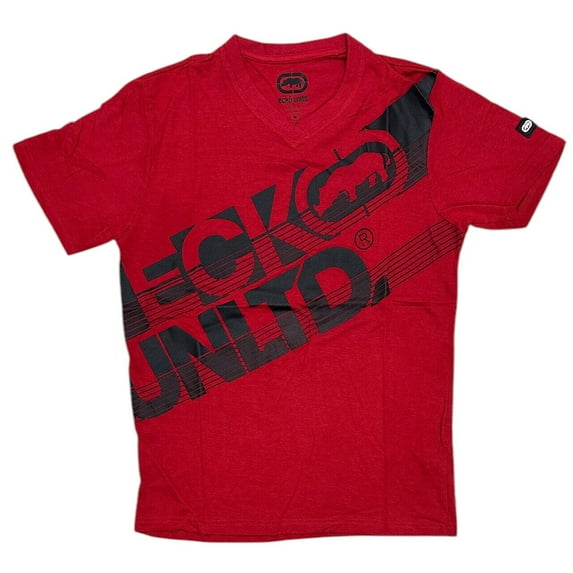 Ecko Unltd Men's V-Neck T-Shirt Puff Print Short Sleeve Tee (Medium, True Red)