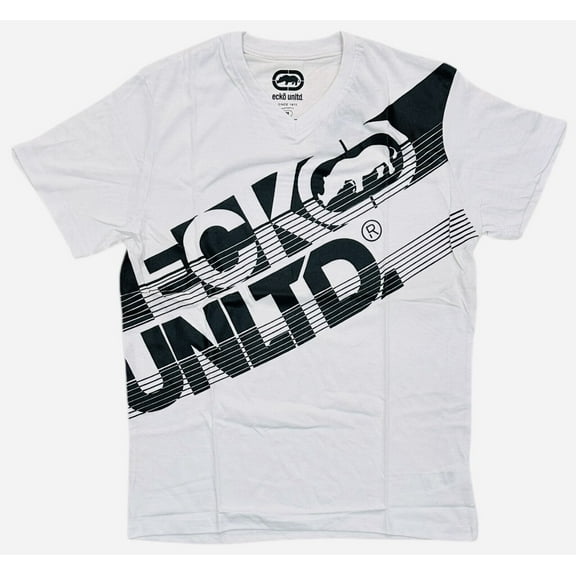 Ecko Unltd Men's V-Neck T-Shirt Puff Print Short Sleeve Tee (XXX-Large, White)