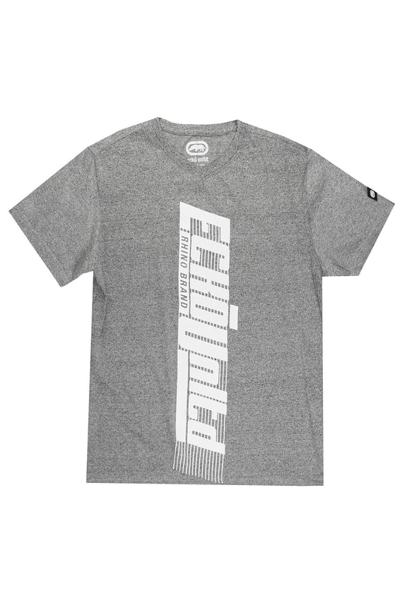 Ecko Unltd Men's V-Neck T-Shirt Puff Print Vertical Logo Short Sleeve Tee (Medium, Grey Marled)