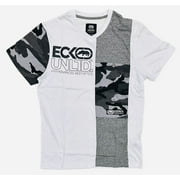 Ecko Unltd Mens V-Neck T-Shirt Stitched Colorblock Camo/Solid Pocket Tee XX-Large, White
