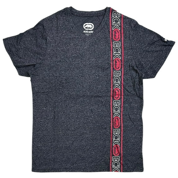 Ecko Unltd Men's V-Neck T-Shirt Vertical Logo Short Sleeve Tee (Small, Black Marled)
