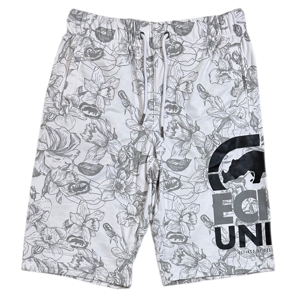 Ecko Unltd Men's White Tropical Floral Activewear Shorts (Small, White Floral)