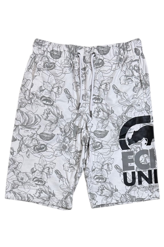 Ecko Unltd Men's White Tropical Floral Activewear Shorts (Small, White Floral)