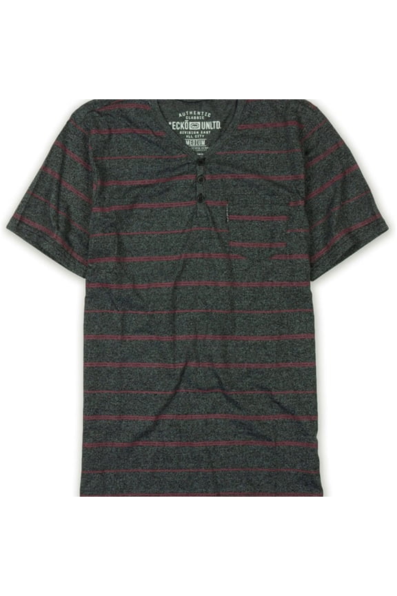 Mens Fireworks Y-neck Striped Henley Shirt, Black, X-Small