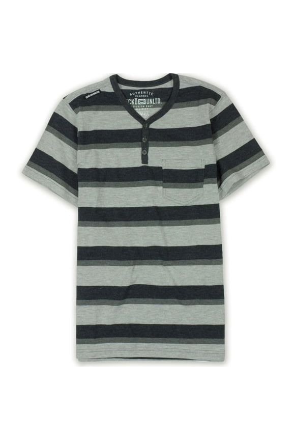 Mens Heather Jsy Stripe Henley Shirt, Black, X-Small