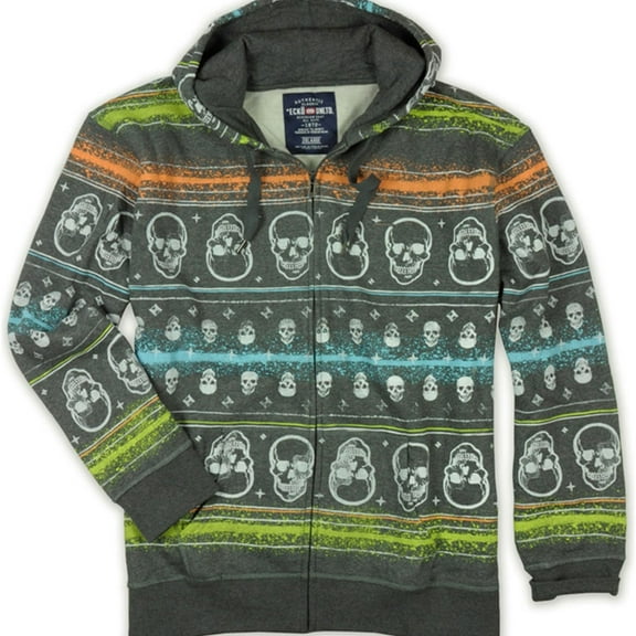 Ecko Unltd. Mens Neon Group Skull Print Hoodie Sweatshirt, Grey, X-Small