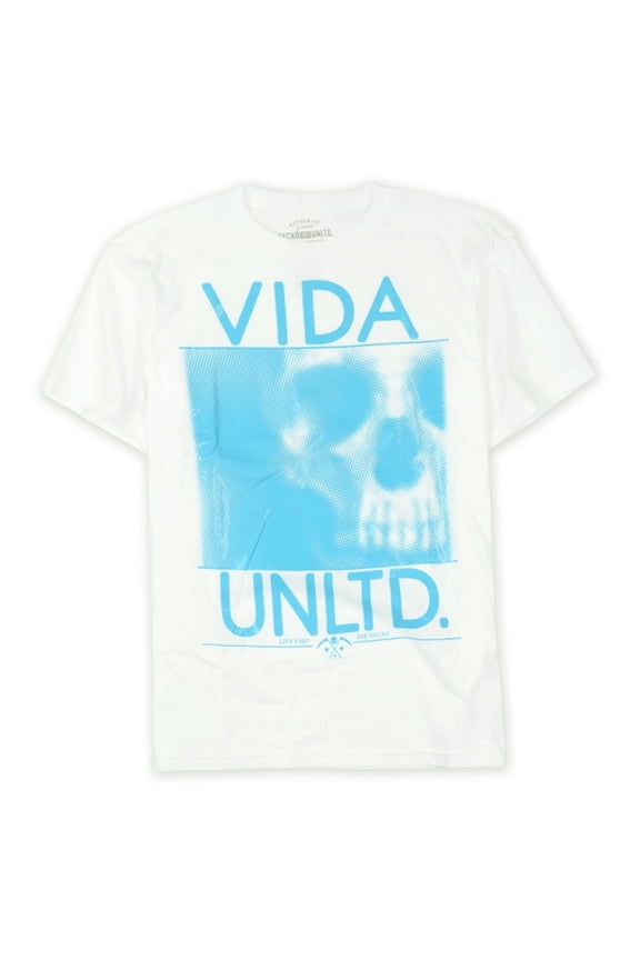 Mens Neon Vida Skull Vinyl Graphic T-Shirt, White, Medium