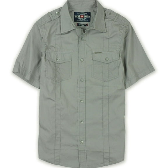 Ecko Unltd. Mens Ss Solid Poplin Button Up Shirt, Grey, X-Small