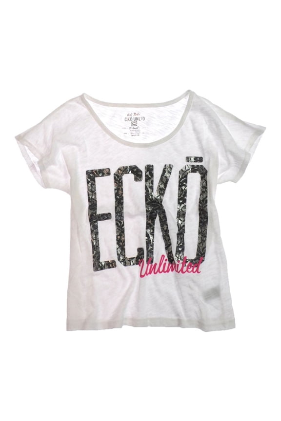 Womens Lace Open Neck Graphic T-Shirt, White, Small