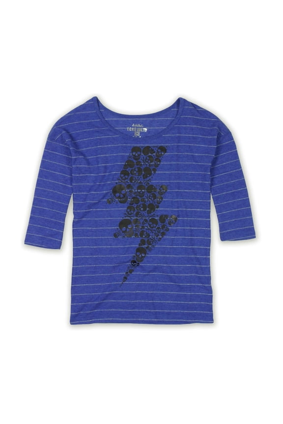 Womens Ls Vnk Mtllc Strp Skull Graphic T-Shirt, Purple, Small