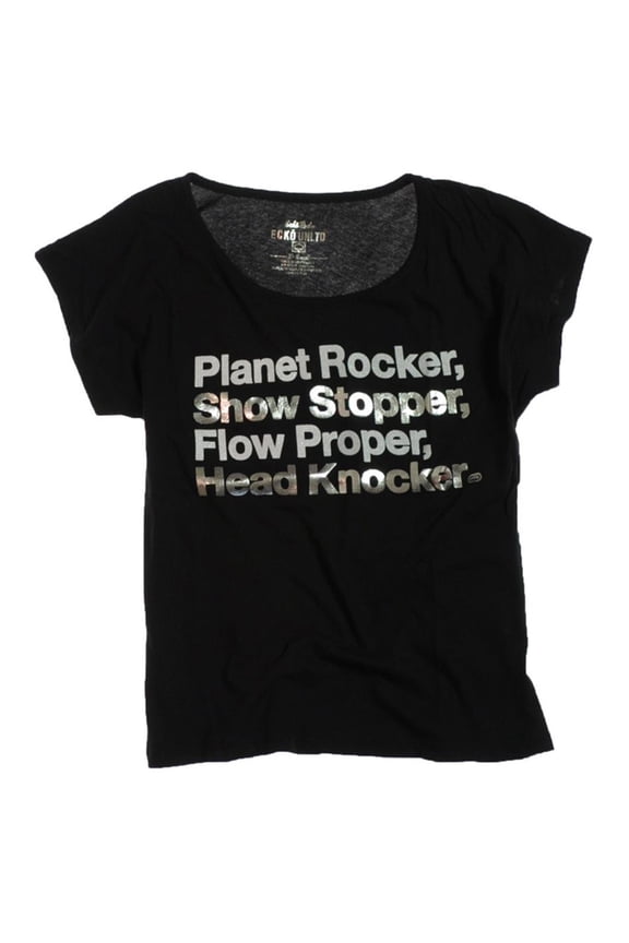 Womens Lyric Open Neck Graphic T-Shirt, Black, Small