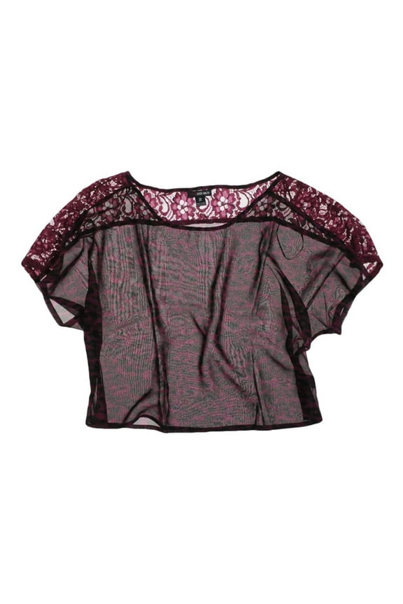 Womens Printed Lace Crop Pullover Blouse, Purple, Large