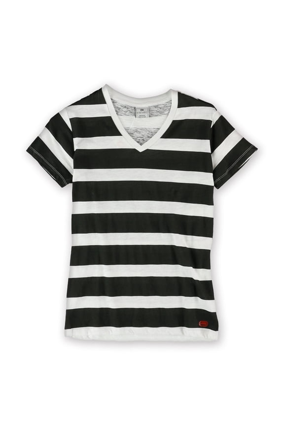 Womens Stripe Slub Graphic T-Shirt, Black, Medium