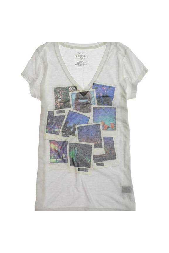 Womens Sublimation Party Photo Graphic T-Shirt, White, Large