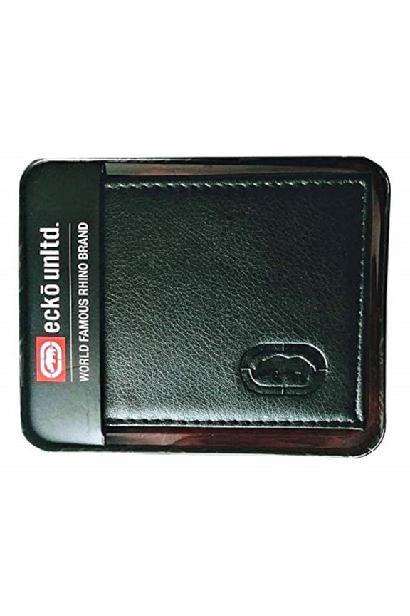 World Famous Rhino Adult Men Genuine Leather Black Wallets - Gift Boxed Keepsake Metal Box, Bi-Fold Wallet (Embossed Small Black Rhino)