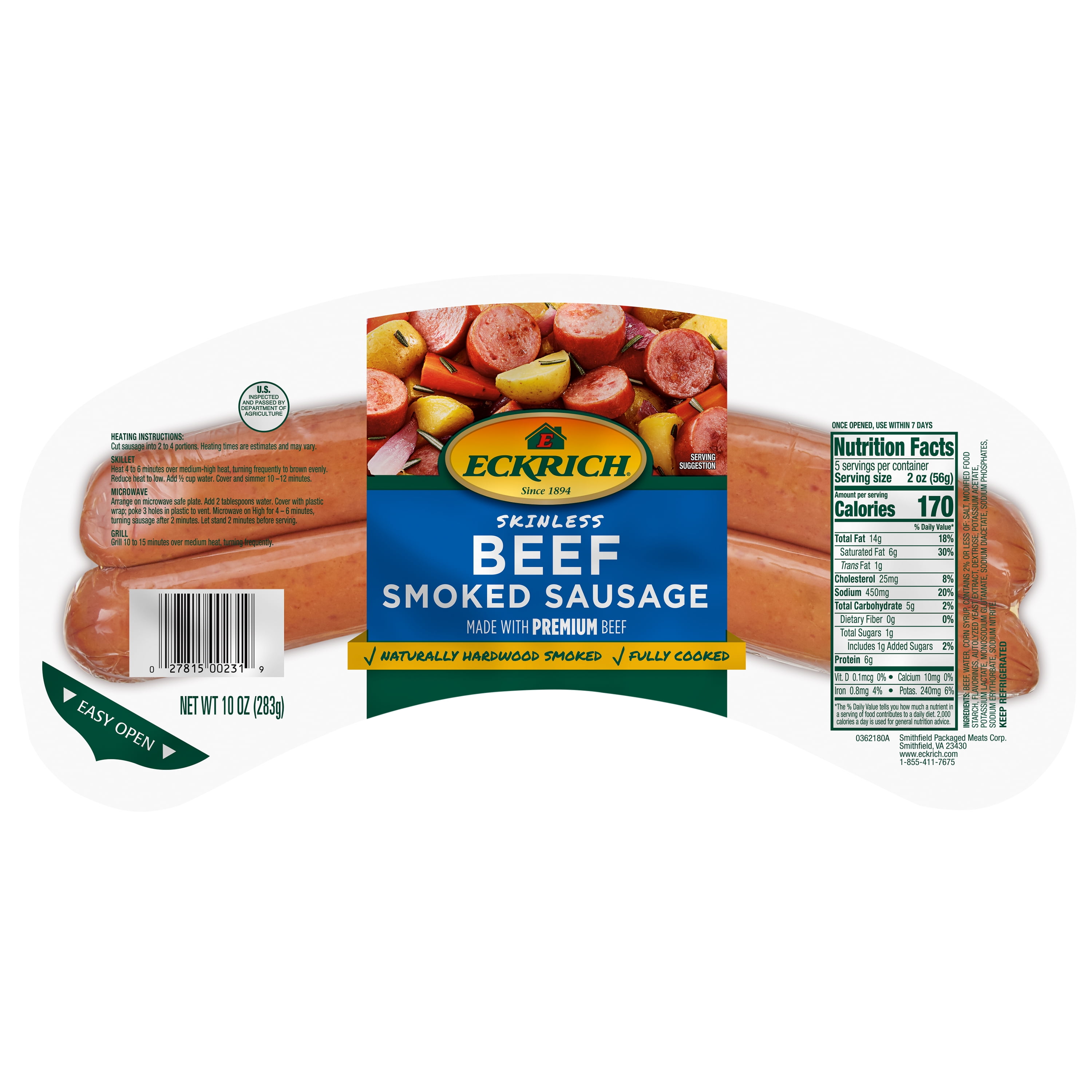 Eckrich Beef Skinless Smoked Sausage, 10 oz