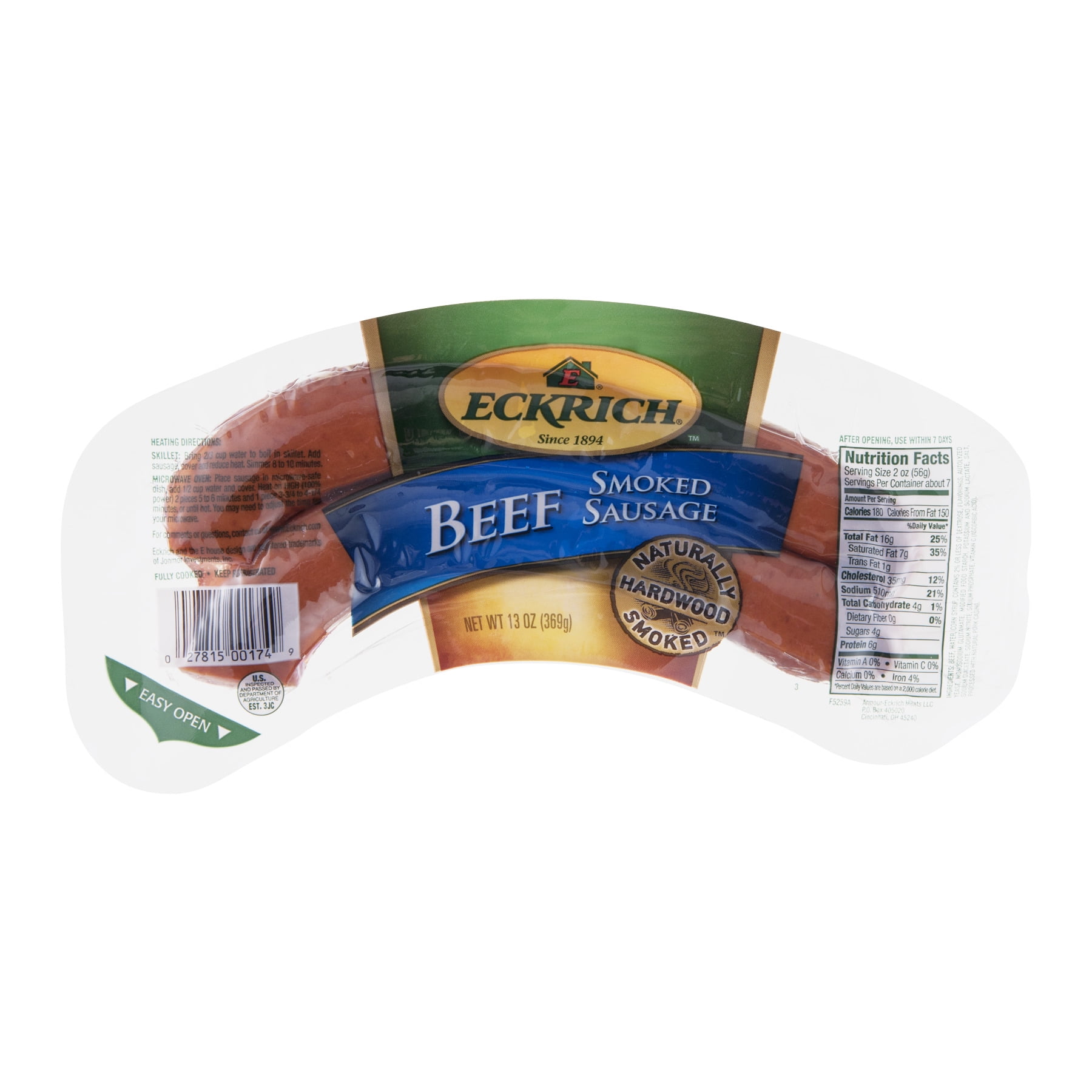 Eckrich Naturally Hardwood Smoked Beef Sausage, 13 Oz.