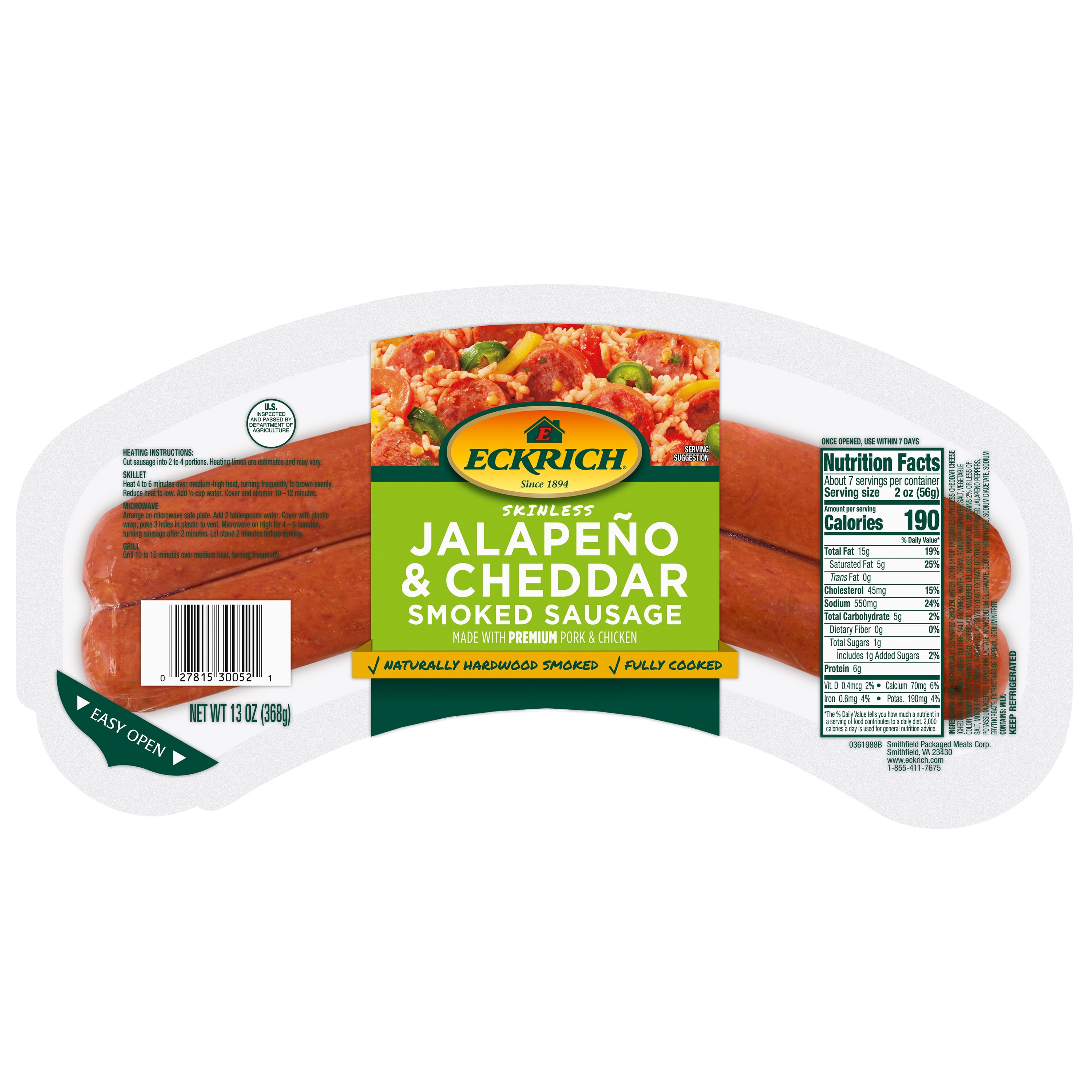Eckrich Skinless Jalapeno & Cheddar Smoked Sausage, 13 oz
