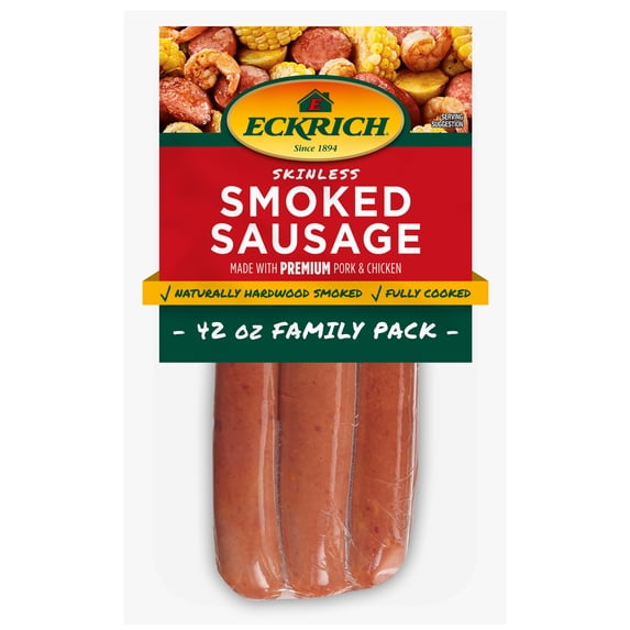 Eckrich Skinless Fully Cooked Smoked Sausage Family Pack, 42 oz