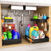 Eclaron 2-Pack Metal Under Sink Organizer, 2-Tier Pull-Out Cabinet Shelf with Adjustable Slide-Out Drawer for Kitchen and Bathroom, Black