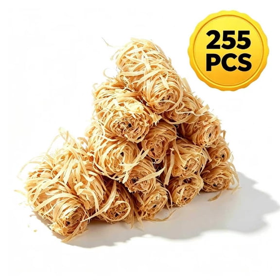 Eclaron 255-Count Natural Fire Starters, Waterproof Waxed Wood Wool Rolls, Long Burning Firelighters for Campfires, BBQ Charcoal Grills, Wood Stoves and Outdoor Fire Pits, Value Pack
