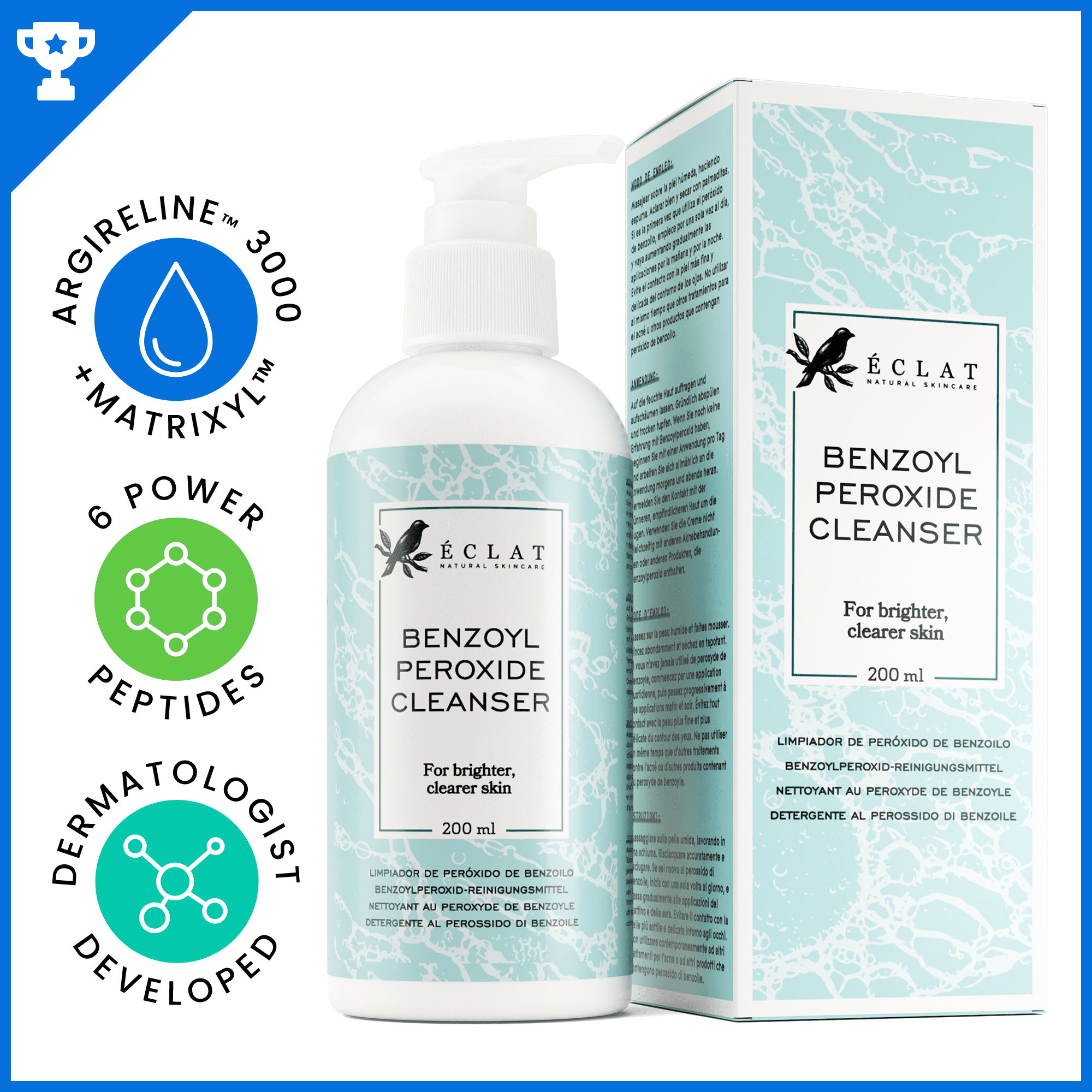 Eclat 2.5 Benzoyl Peroxide Face Wash Acne Treatment, 6.76 fl oz