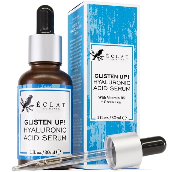Eclat Skincare Glisten Up! Hyaluronic Acid Serum with Vitamin B5, Niacinamide, and Green Tea, 1 fl oz
