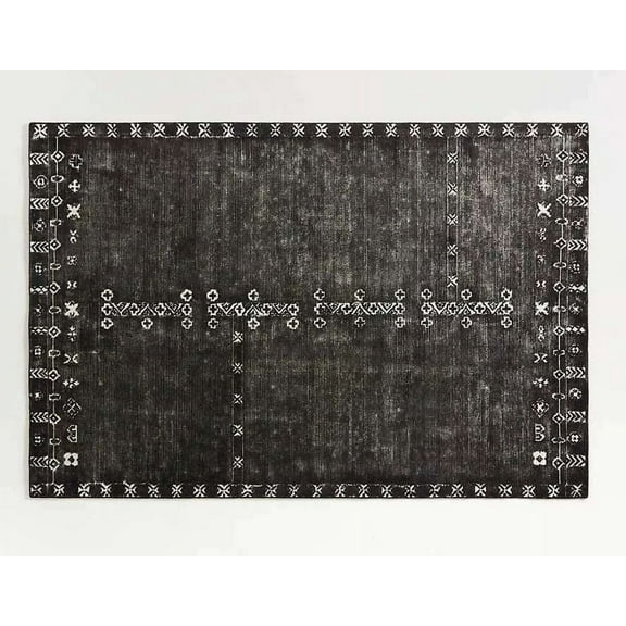 Eclatique Tribal Inspired Rug, Modern Tufted Bohemian Printed Black Area Rug, 5' x 8', Non-Slip Backing