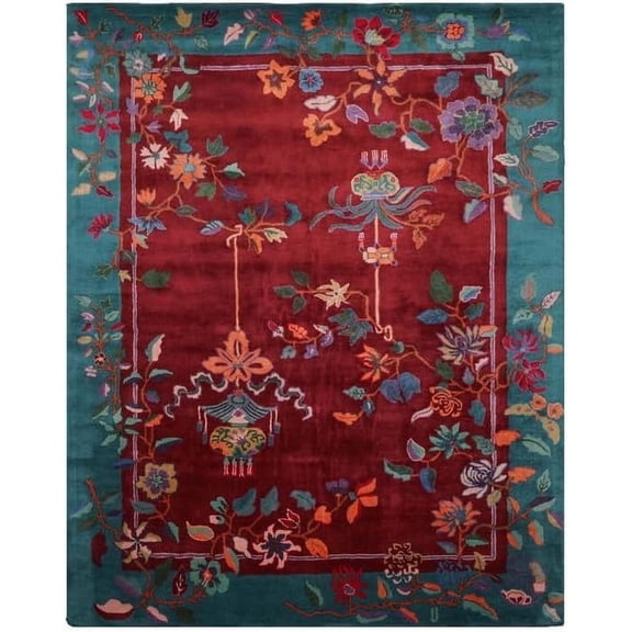 Eclatique Rug Chinese Art Deco Tufted Area Rug, 9x12 ft, Farmhouse Style with Non-Slip Backing