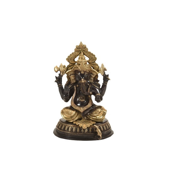 Eclectic 18" Tall Ganesha Brass Sculpture | Handmade Unique Ganapati Statue | Indian Housewarming Diwali Gift | Two Tone Modern Ganesh