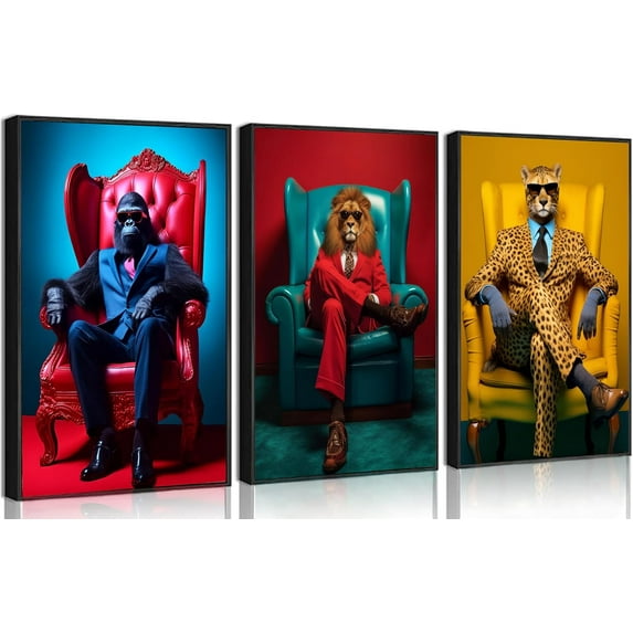 Eclectic Animal Canvas Wall Art Funny Trendy Gorilla Lion Cheetah Painting Picture Wall Decor Poster Print Artwork For Living Room Bedroom Dining Room Home Decoration Unframed