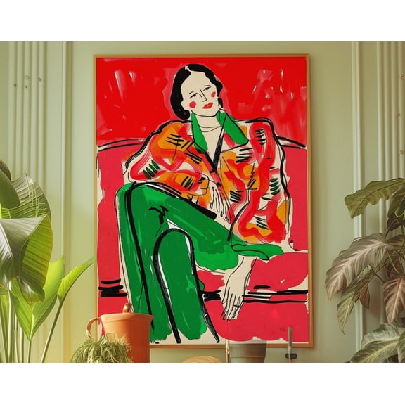 Eclectic Art Poster, Dopamine Decor, Red Wall Art, Trendy Woman Poster, Psychedelic Art, Maximalist Wall Art, Trippy Wall Art, Preppy Poster Wall Art, Modern Wall Decor, 8x12 UNFRAMED