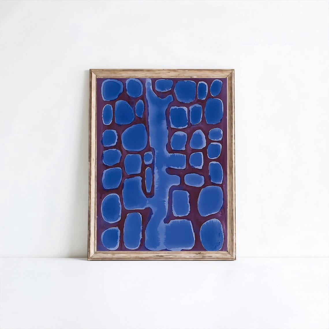 Eclectic Blue Abstract Wall Art Print, Vintage Bohemian Contemporary ...