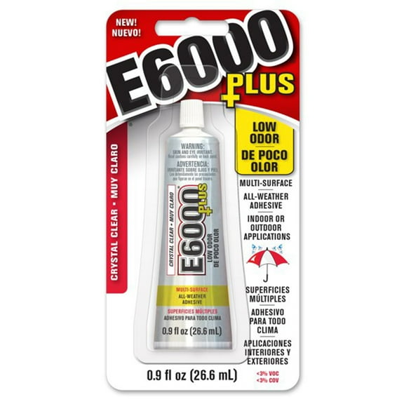 Eclectic E6000 Plus Adhesive Glue, Low Odor, Multi-Surface, Clear, 570113, 0.9 fl. oz.