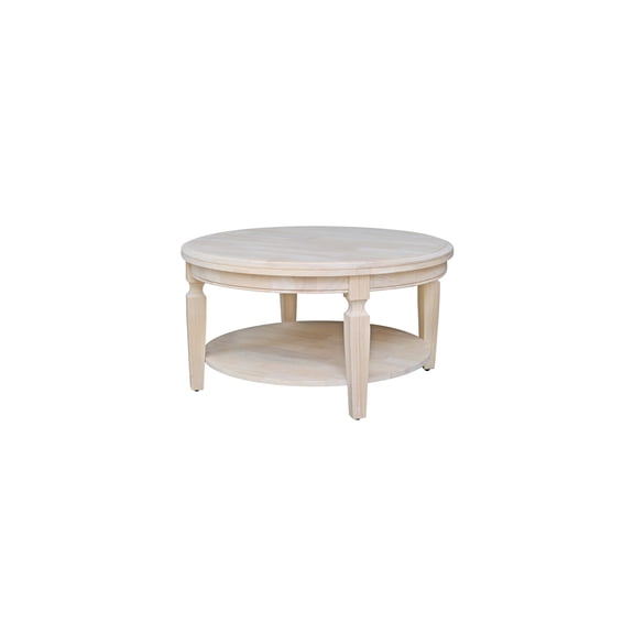 Eclectic Elegance Coffee Table in Parawood with Butcher Block Top, Spacious Shelf, Round Shape, Unfinished Finish, 38W x 38D x 20.3H