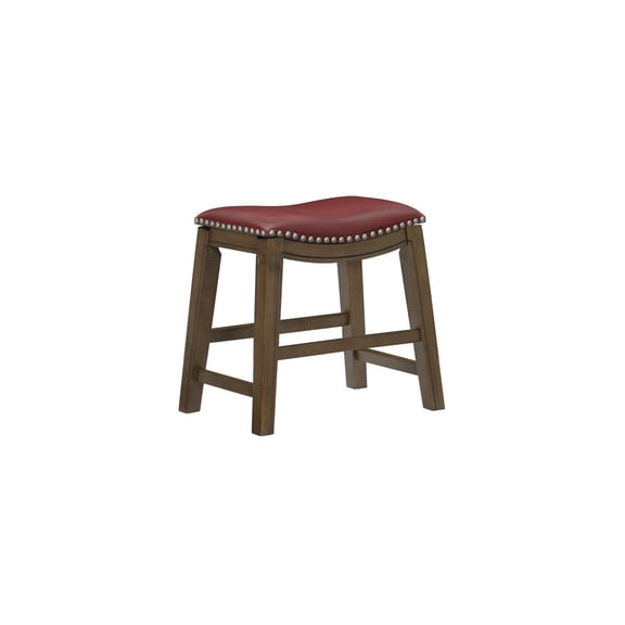 Eclectic Exclusivity 20" Dining Stool with Gray Faux Leather Saddle Seat and Brown Angled Solid Wood Legs for Stylish Spaces 15.5" x 20" x 20"